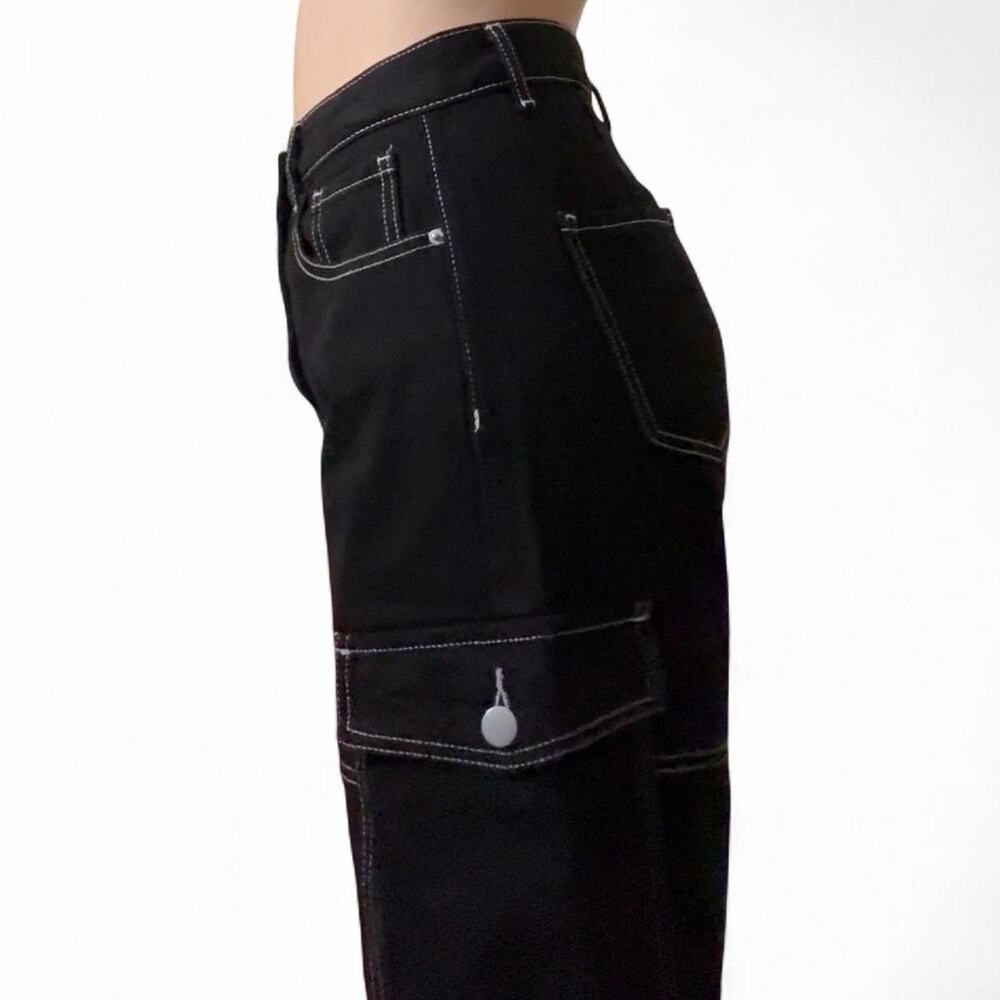 Black Cargo Jeans With White Stitching